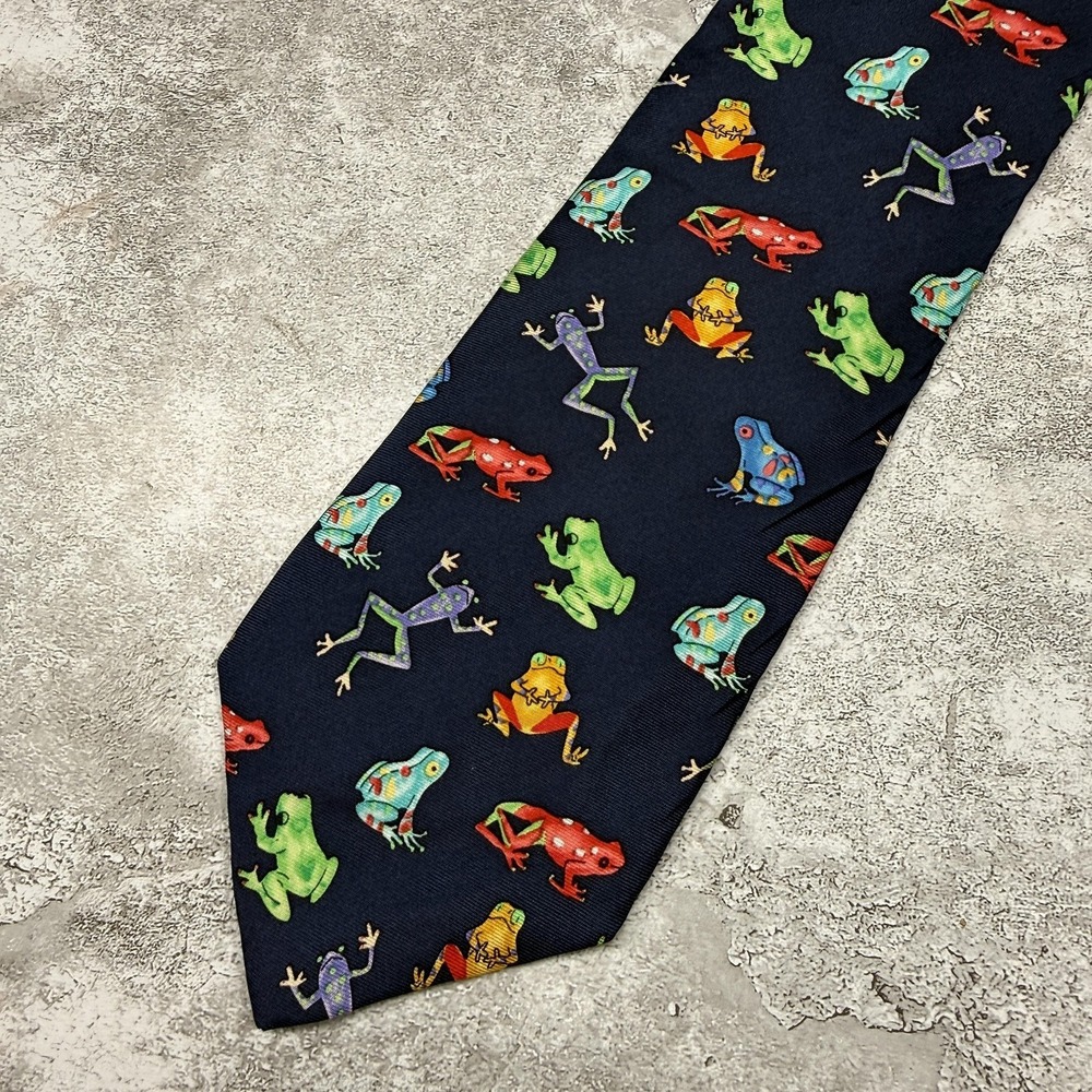 Alynn Neckwear Silk Tie Mens One‎ Size Blue Animal Frog Made In USA Necktie